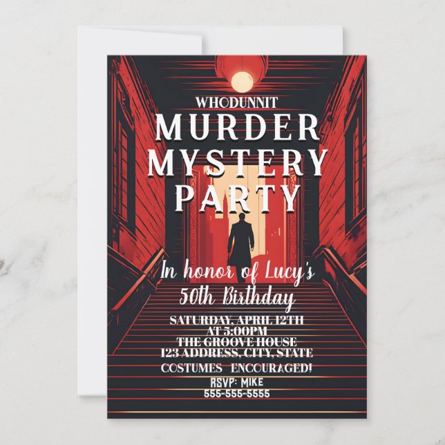 Invitación fiesta de cena detective de asesinato de whodunit  (Anverso)