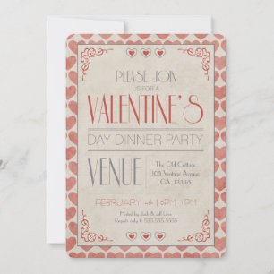 Invitación Fiesta de cena El día de San Valentín Vintage