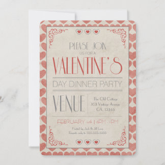 Invitación Fiesta de cena El día de San Valentín Vintage