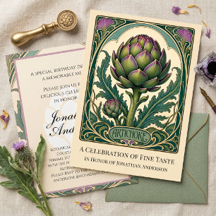 Invitación Fiesta de Cena Elegante Alcachofa Art Nouveau Vint