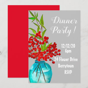Invitación Fiesta de cena elegante con bayas rojas
