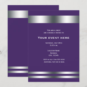 Invitación Fiesta de cena elegante de púrpura y plata