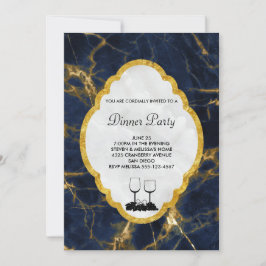 Invitación Fiesta de cena estilo Marble azul marino y oro