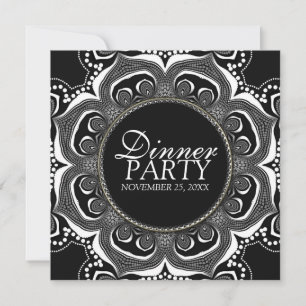 Invitación Fiesta de Cena Floral Tribal en Blanco y Negro Per