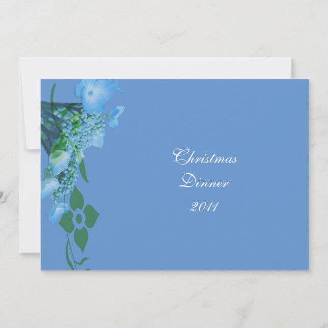 Invitación fiesta de cena flores de hidrangea azul (Anverso)
