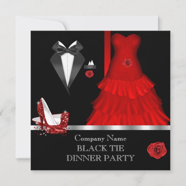 Invitación Fiesta de Cena Formal Corbata Negra Zapato Rojo 2 (Anverso)