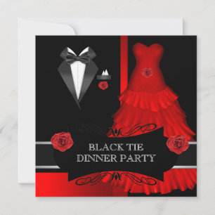 Invitación Fiesta de Cena Formal de Gala de Corbata Negra Roj
