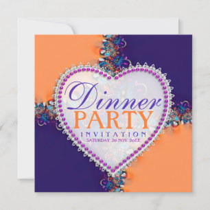 Invitación Fiesta de cena hippie batik bohemiano naranja