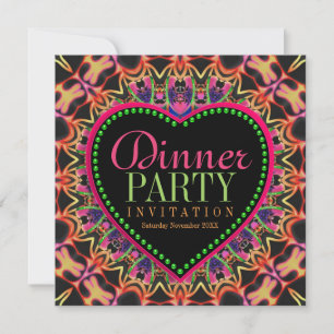Invitación Fiesta de cena hippie bohemio brillante y divertid