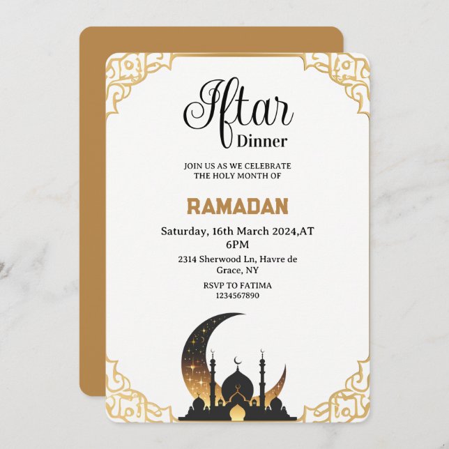 Invitación Fiesta de cena Iftar Beige Ramadan 2025 (Anverso / Reverso)