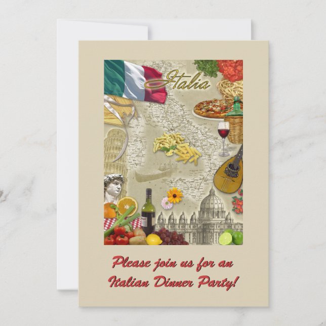 Invitación Fiesta de cena italiano (Anverso)