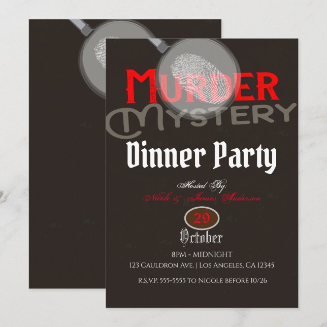 Invitación Fiesta de cena Misterio de Asesinato Marrón (Anverso / Reverso)