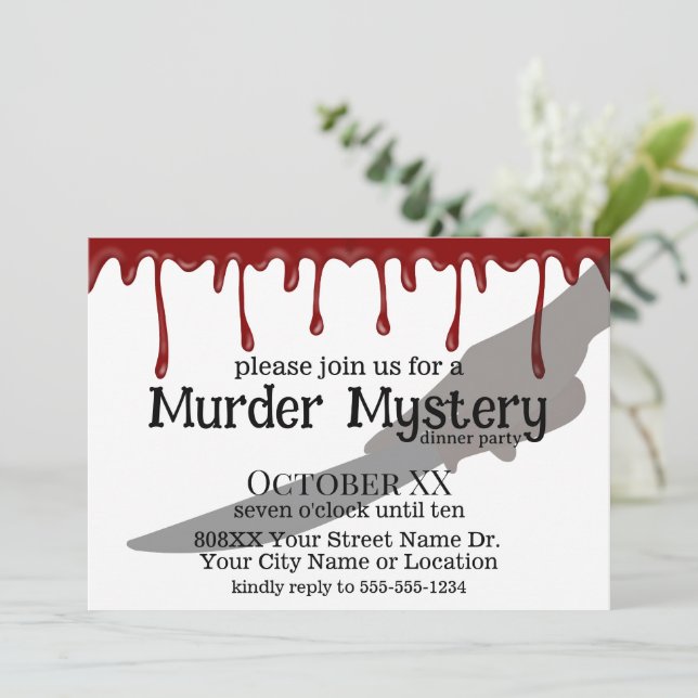 Invitación Fiesta de cena misterioso y aterrador asesino (Anverso de pie)