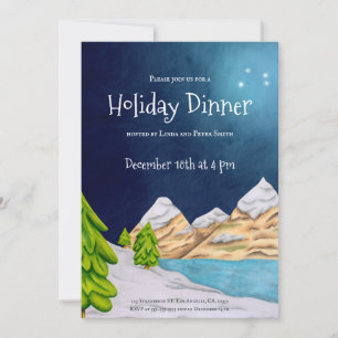Invitación Fiesta de cena navideña con cielo nevado