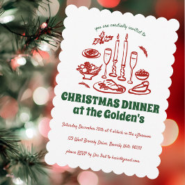 Invitación Fiesta de cena navideña de mano caprichosa