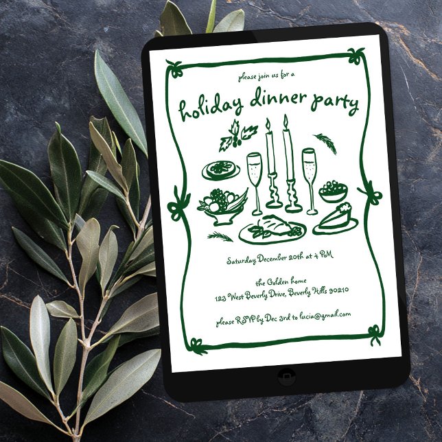 Invitación Fiesta de cena navideña de Navidades caseros (Whimsical Girly Christmas Holiday Dinner Party Invitation
Digital Download evite)