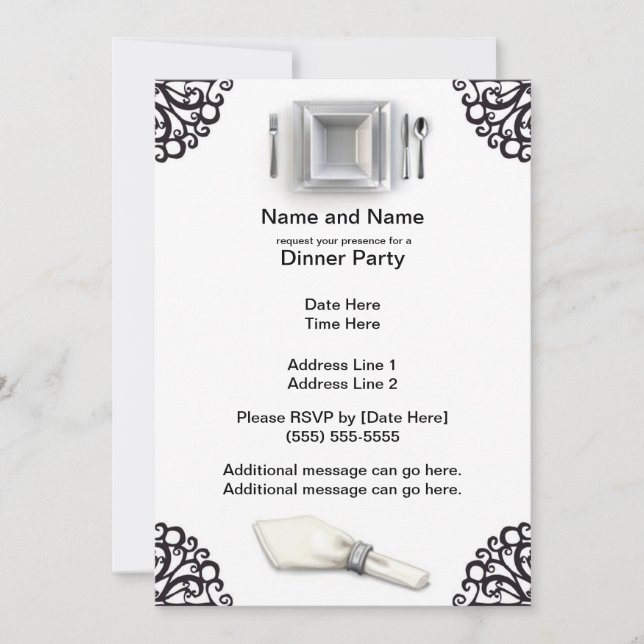 Invitación Fiesta de cena Personalizado Silver Elegance invit (Anverso)
