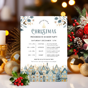 Invitación Fiesta de Cena Progresiva de Navidad Scandi Blue
