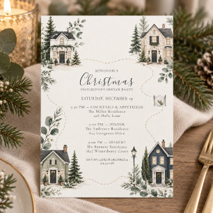 Invitación Fiesta de Cena Progresiva de Navidad Vecindario