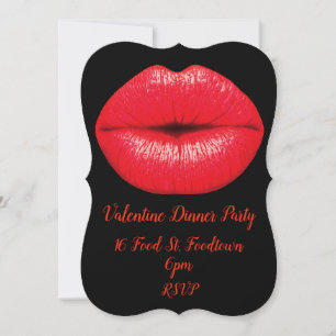 Invitación fiesta de cena retro de beso rojo de San Valentín