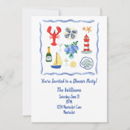 Invitación Fiesta de cena temática de mariscos de Nueva Ingla