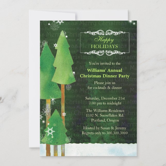 Invitación Fiesta de cena verde de navidad de los árboles (Anverso)