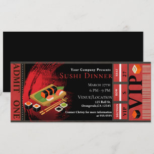 Invitación Fiesta de Cena VIP de Sushi Negro y Rojo Moderno y