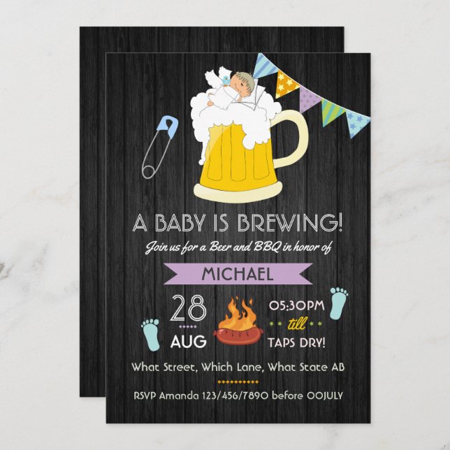 Invitación Fiesta de cerveza Baby Shower Dadchelor y barbacoa (Anverso / Reverso)