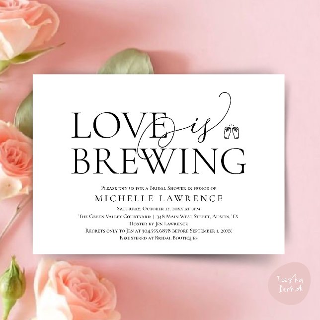 Invitación Fiesta de cerveza de clase ducha de novias, el amo (Classy Beer Party Bridal Shower, Love is brewing modern romantic invites Card PDF in Black white)
