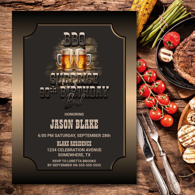 Invitación Fiesta de cervezas de barbacoa Surprise 60th Birth (Subido por el creador)