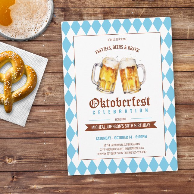 Invitación Fiesta de Cervezas Oktoberfest 50 cumpleaños (Oktoberfest Beer Party 50th Birthday Invitation)