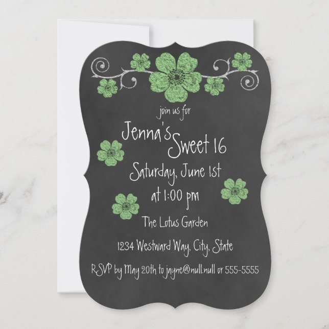 Invitación Fiesta de Chalkboard de Rosas de Wild Mint Green (Anverso)