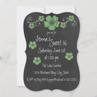 Invitación Fiesta de Chalkboard de Rosas de Wild Mint Green