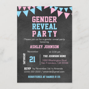 Invitación Fiesta de CHALKboard GÉNERO REVELAR Baby Shower
