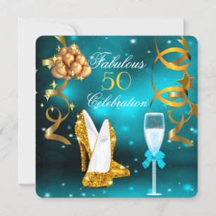 Invitación Fiesta de Champagne con Tacones Altos Teal Dorado 
