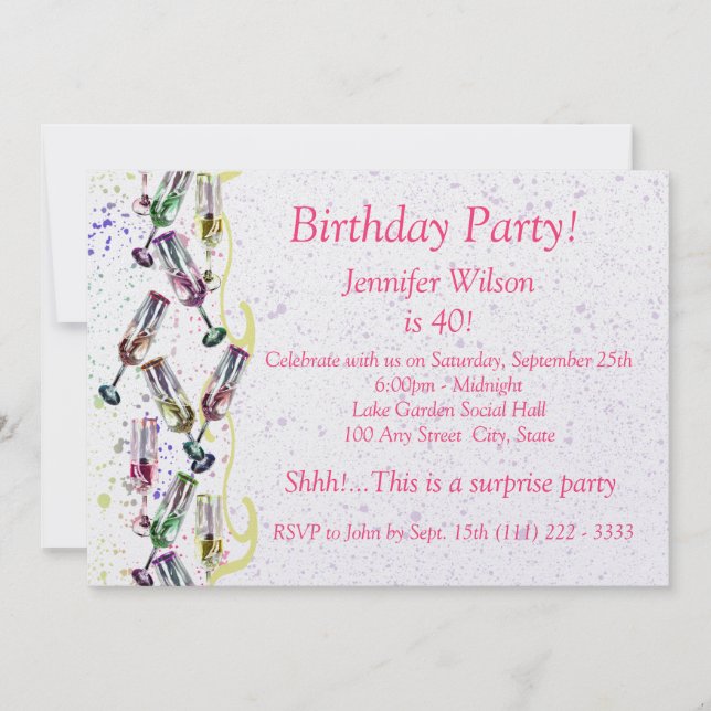 Invitación Fiesta de champagne/ Cumpleaños (Anverso)