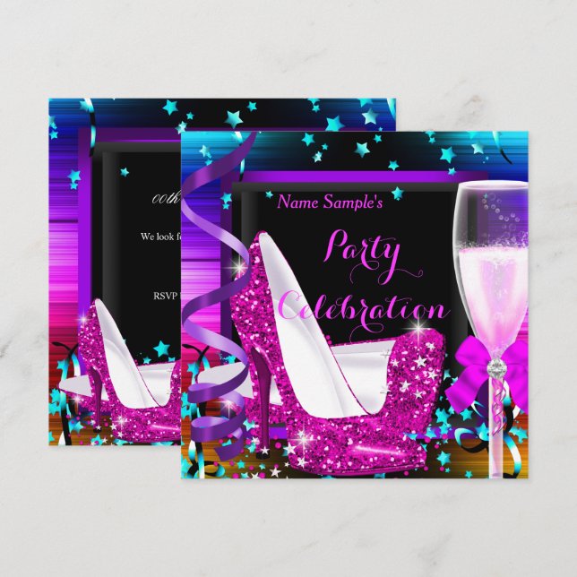 Invitación Fiesta de champán cualquier celebración (Anverso / Reverso)