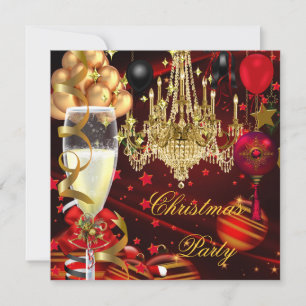 Invitación Fiesta de Champán de Navidad Bolas Rojas de Oro
