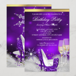 Invitación Fiesta de champán de oro plateado de zapatos de ta