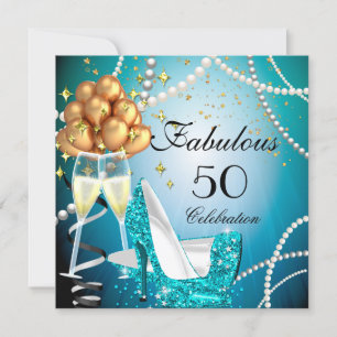 Invitación Fiesta de Champán Dorado con Zapatos de Tacón Alto