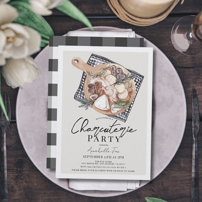 Invitación Fiesta de Charcuterie Black Gingham (Subido por el creador)