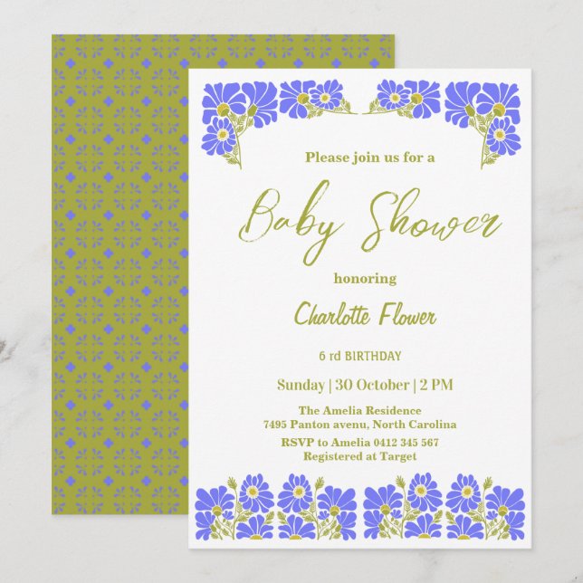 Invitación Fiesta de Chica Baby Shower de Flor de Flor Silves (Anverso / Reverso)