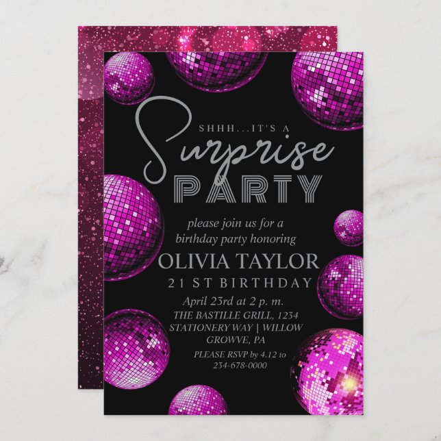 Invitación Fiesta de Chica de cumpleaños con sorpresa de colo (Anverso / Reverso)