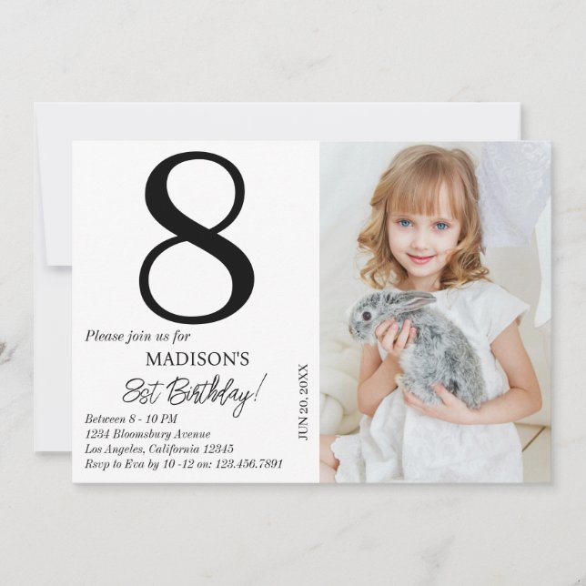 Invitación Fiesta de Chica de niños de cumpleaños con foto pe (Anverso)