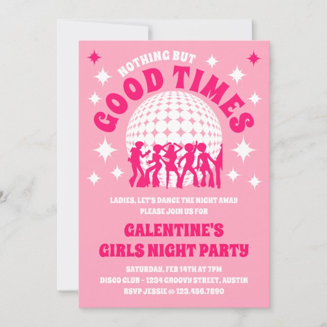 Invitación Fiesta de Chicas de Good Times Groovy Pink Galenti (Anverso)