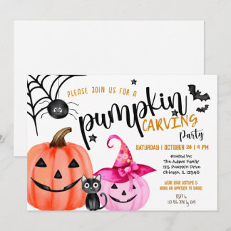 Invitación Fiesta de chicas de Halloween tallando calabazas r
