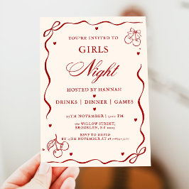 Invitación Fiesta de chicas rojas modernas para cenar por la 