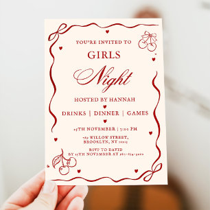 Invitación Fiesta de chicas rojas modernas para cenar por la
