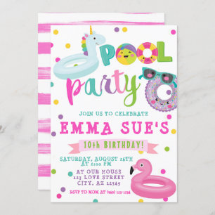 Invitación Fiesta de chicas Unicorn Flamingo Float Cumpleaños