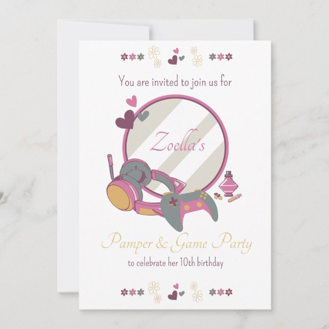 Invitación Fiesta de Chicas y Juegos de Belleza (Anverso)